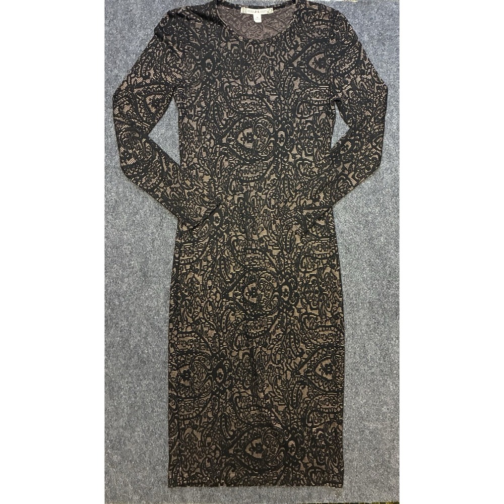 Chelsea Violet Midi Form Fitting Paisley Black Dress Women's Size Medium